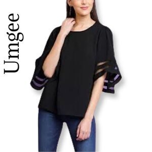 Umgee black bell sleeve scoop neck blouse size small